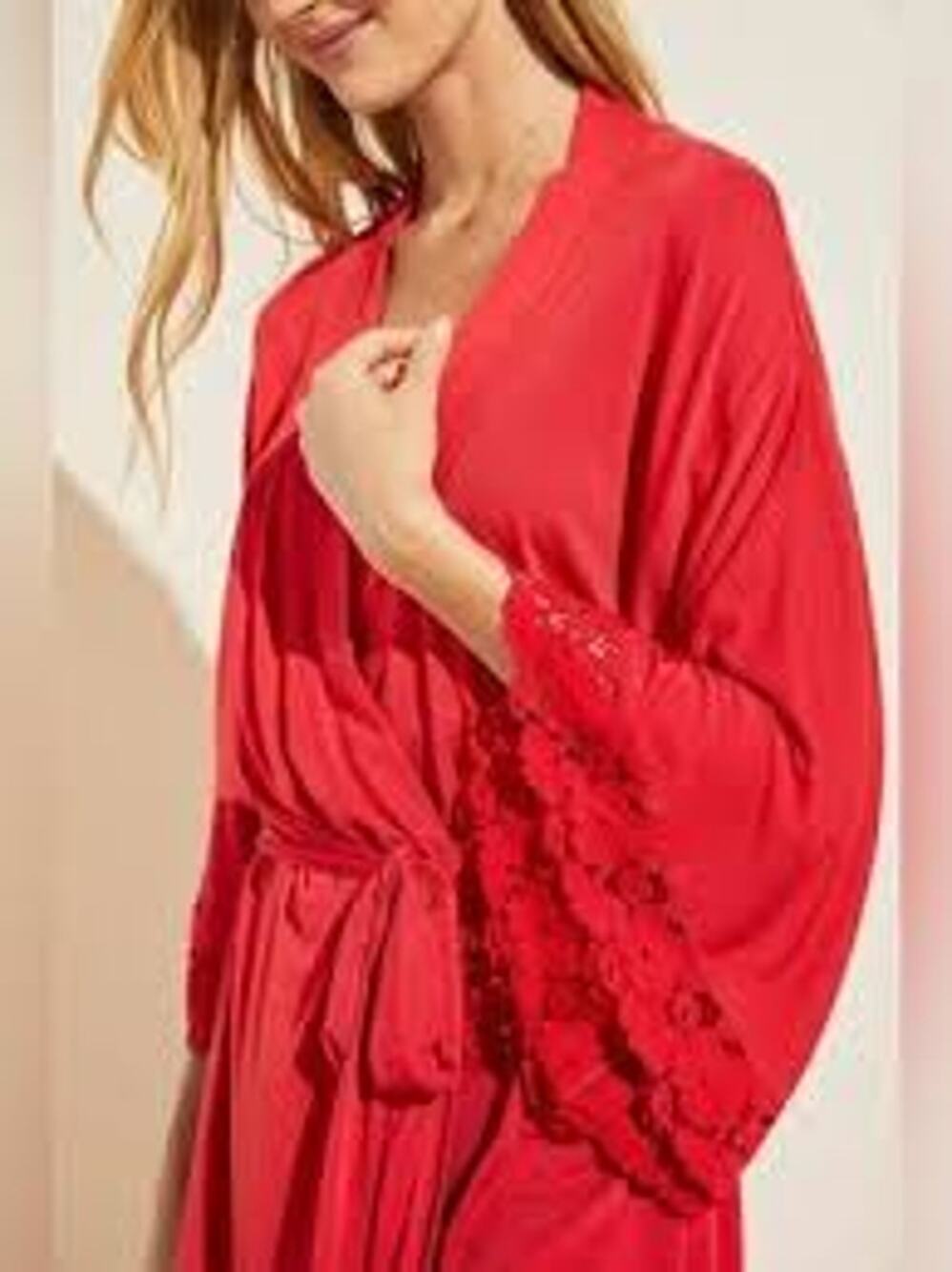 EBERJEY Naya Modal Robe Lace Trim Red Size Large L LOUNGEWEAR Revolve SEXY COMFY